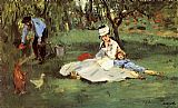 Edouard Manet Famous Paintings - The Monet Family In The Garden